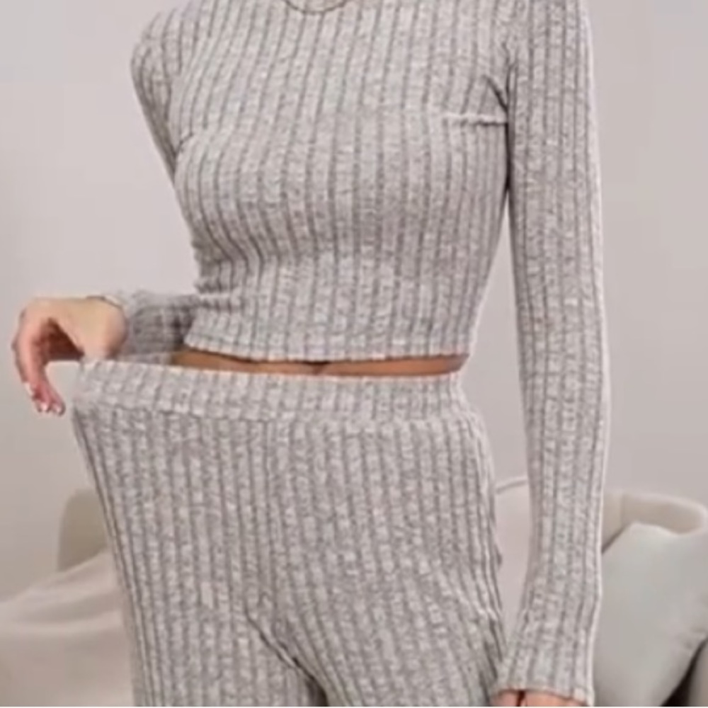 Slay In Gray Solid Knitted Long Sleeve Sweater An… - image 6